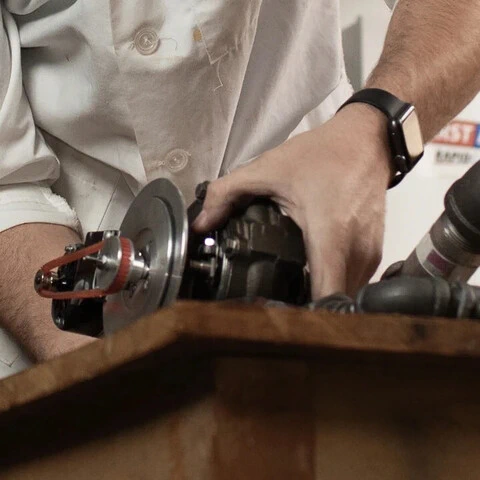 Engineering student using equipment